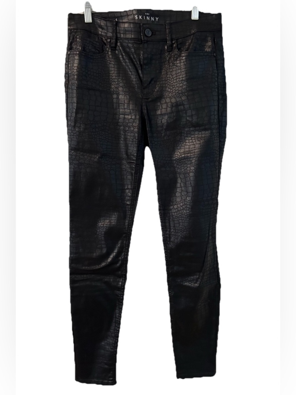 WHITE HOUSE BLACK MARKET black textured THE SKINNY pants Size 4 Shiny Croc Gator
